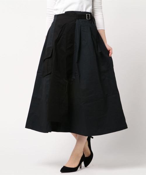 STYLEBLOCK（スタイルブロック）の「綿ツイル配色アシンメトリースカート（スカート・レディース・ブラック/ブラウン・M）」の2枚目の写真