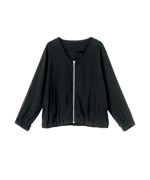 Newlyme(ニューリーミー)の「Vネックリネンブルゾン(ブルゾン・レディース・ブラック/ベージュ/カーキ・MEDIUM/LARGE)」の4枚目の写真