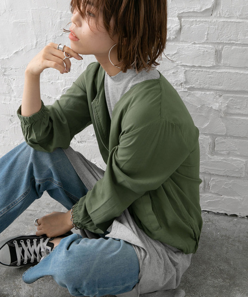 Newlyme(ニューリーミー)の「Vネックリネンブルゾン(ブルゾン・レディース・ブラック/ベージュ/カーキ・MEDIUM/LARGE)」の10枚目の写真