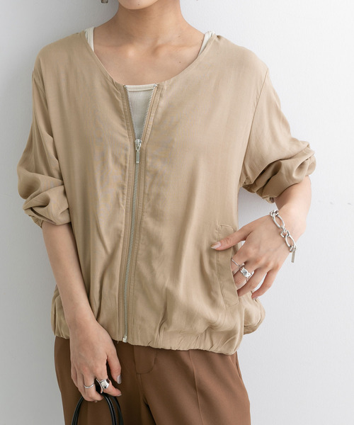 Newlyme(ニューリーミー)の「Vネックリネンブルゾン(ブルゾン・レディース・ブラック/ベージュ/カーキ・MEDIUM/LARGE)」の6枚目の写真