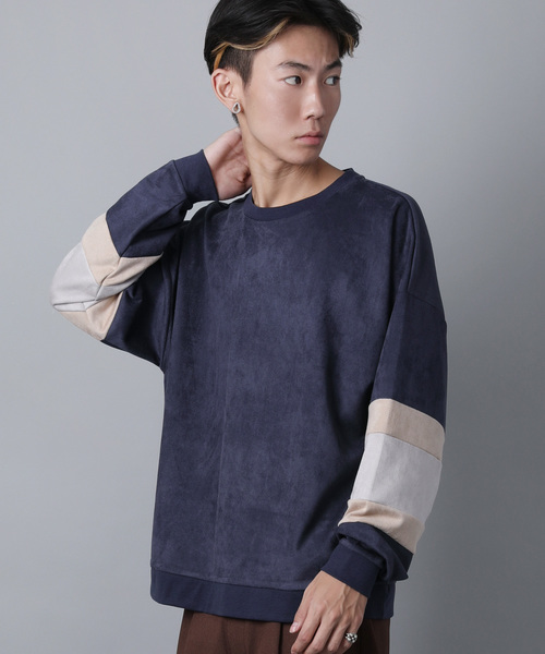 House of Blues（ハウスオブブルース）の「【HOUSE OF BLUES/ハウスオブブルース】スウェードポンチ袖切替クルー（スウェット・メンズ・ブラック/ベージュ/ネイビー・M/L/XL）」の3枚目の写真