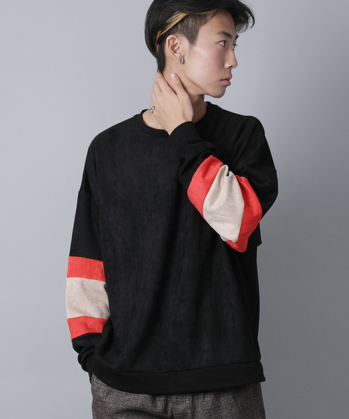 House of Blues（ハウスオブブルース）の「【HOUSE OF BLUES/ハウスオブブルース】スウェードポンチ袖切替クルー（スウェット・メンズ・ブラック/ベージュ/ネイビー・M/L/XL）」の2枚目の写真