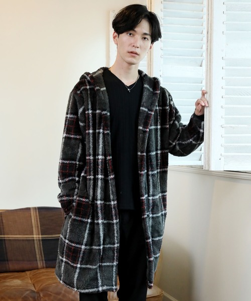 TopIsm（トップイズム）の「ビッグシルエット シャギーボアコーディガン（パーカー・メンズ・ブラック/ベージュ/ネイビー/テラコッタ/グレー/チェック/モカ/グレー系その他・M/L）」の4枚目の写真