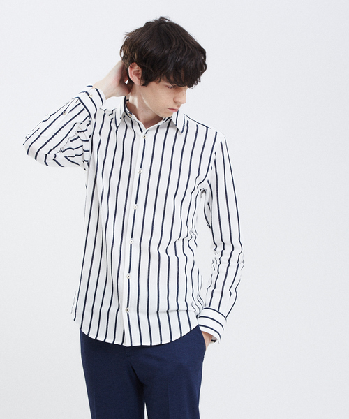 RECENCY OF MINE(リーセンシー オブ マイン)の「【Recency of Mine】ブークレーラインストライプシャツ(シャツ/ブラウス・メンズ・ベージュ/ネイビー/ダークネイビー・44/46/48/50)」の2枚目の写真