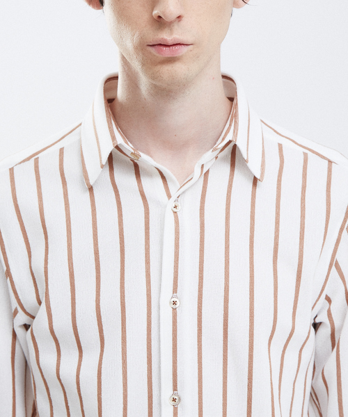 RECENCY OF MINE(リーセンシー オブ マイン)の「【Recency of Mine】ブークレーラインストライプシャツ(シャツ/ブラウス・メンズ・ベージュ/ネイビー/ダークネイビー・44/46/48/50)」の7枚目の写真