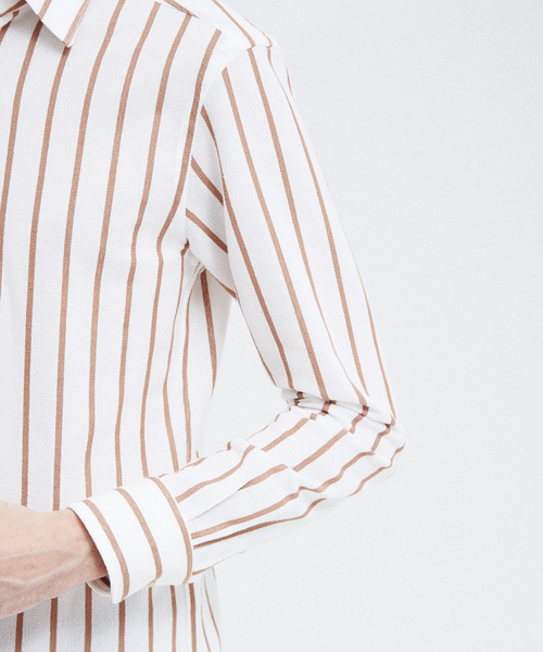 RECENCY OF MINE(リーセンシー オブ マイン)の「【Recency of Mine】ブークレーラインストライプシャツ(シャツ/ブラウス・メンズ・ベージュ/ネイビー/ダークネイビー・44/46/48/50)」の8枚目の写真