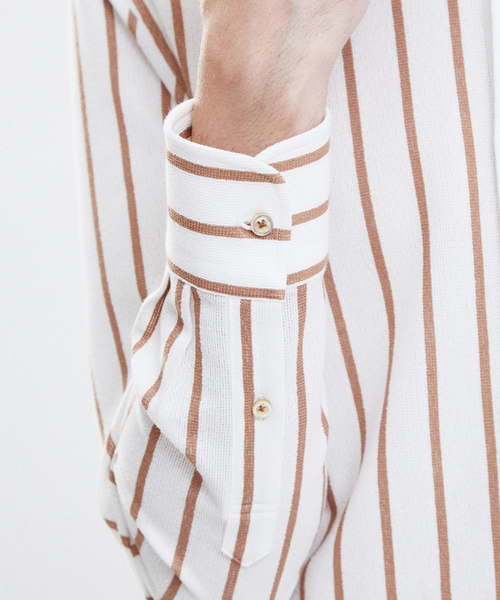 RECENCY OF MINE(リーセンシー オブ マイン)の「【Recency of Mine】ブークレーラインストライプシャツ(シャツ/ブラウス・メンズ・ベージュ/ネイビー/ダークネイビー・44/46/48/50)」の10枚目の写真