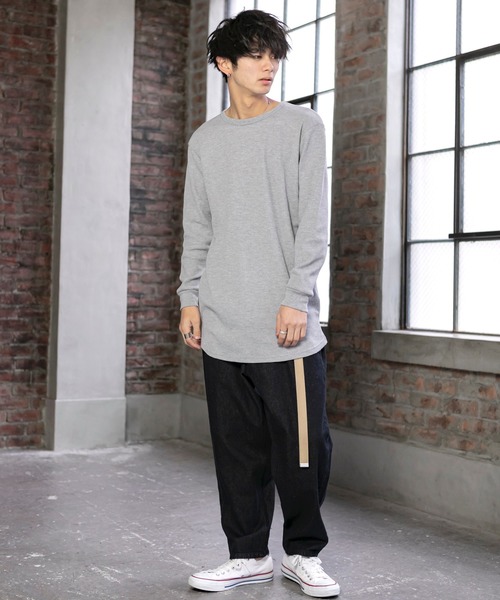 Beno(ビーノ)の「T/Cワッフル ロングレングス クルーネック Tシャツ(Tシャツ/カットソー・メンズ・ブラック/オフホワイト/グレー/ネイビー/ダークブラウン/ダークグリーン/サンドベージュ/ダークグレー/グレイッシュベージュ・M/L/LL/S)」の22枚目の写真