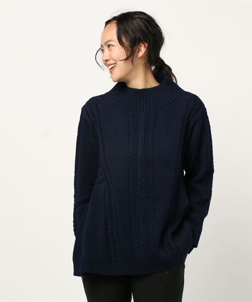 BELLUNA(ベルーナ)の「ケーブル柄Aラインニットチュニック(ニット/セーター・レディース・ネイビー/オレンジ/ブルー/杢グレー・MEDIUM/LARGE/X-LARGE)」の17枚目の写真