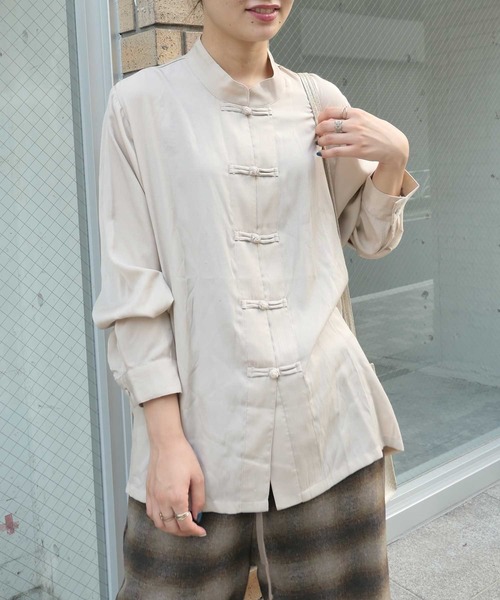 PLEATS PLEASE チャイナボタン 長袖シャツ Lサイズ ベージュ PLEATS PLEASE チャイナボタン 長袖シャツ Lサイズ ベージュ