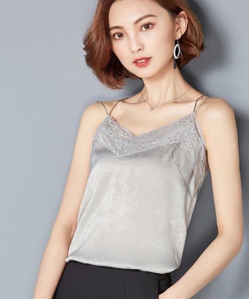 LUGG NAGG(ラグナグ)の「レース&ビンテージサテンキャミソール(キャミソール・レディース・ホワイト/ブラック/ベージュ/グレー/カーキ・MEDIUM/LARGE/S/LL)」の4枚目の写真