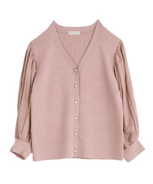 axes femme（アクシーズファム）の「プリーツ袖カットカーディガン（カーディガン/ボレロ・レディース・ブラック/ピンク/キナリ・MEDIUM）」の3枚目の写真