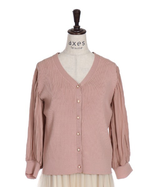 axes femme（アクシーズファム）の「プリーツ袖カットカーディガン（カーディガン/ボレロ・レディース・ブラック/ピンク/キナリ・MEDIUM）」の5枚目の写真