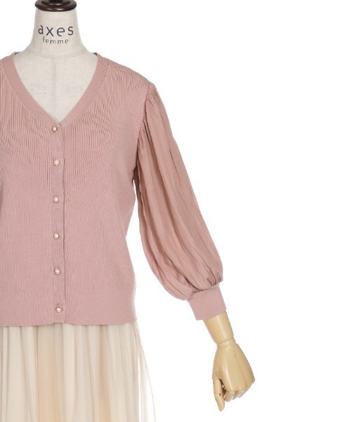 axes femme（アクシーズファム）の「プリーツ袖カットカーディガン（カーディガン/ボレロ・レディース・ブラック/ピンク/キナリ・MEDIUM）」の6枚目の写真