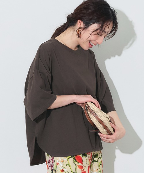 coca(coca)(コカ)の「\新色追加/ビックシルエット5分袖テールカットカットソー(Tシャツ/カットソー・レディース・ブラウン/カーキ/チャコールグレー/ホワイト/ダークブルー/キャメル/チャコール/ネイビー/レッド/A/B/ライトブルー/ブラック/グレー/ブルー/イエロー/グリーン/パープル/ライトグレー/ライトグリーン/ダークブラウン・ONE SIZE/M/L/S/XL)」の7枚目の写真