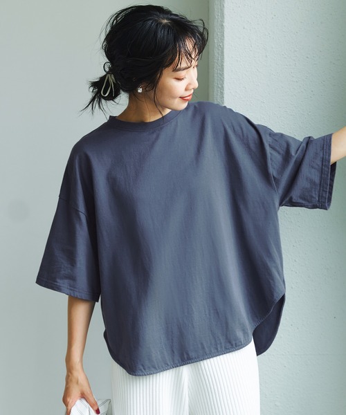 coca（coca）（コカ）の「＼新色追加／ビックシルエット5分袖テールカットカットソー（Tシャツ/カットソー・レディース・ブラウン/カーキ/チャコールグレー/ホワイト/ダークブルー/キャメル/チャコール/ネイビー/レッド/A/B/ライトブルー/ブラック/グレー/ブルー/イエロー・ONE SIZE/M/L/S/XL）」の11枚目の写真