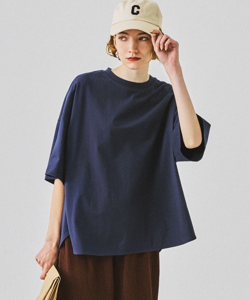 coca（coca）（コカ）の「＼新色追加／ビックシルエット5分袖テールカットカットソー（Tシャツ/カットソー・レディース・ブラウン/カーキ/チャコールグレー/ホワイト/ダークブルー/キャメル/チャコール/ネイビー/レッド/A/B/ライトブルー/ブラック/グレー/ブルー/イエロー・ONE SIZE/M/L/S/XL）」の9枚目の写真