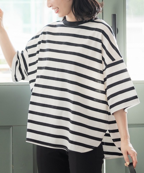 coca（coca）（コカ）の「＼新色追加／ビックシルエット5分袖テールカットカットソー（Tシャツ/カットソー・レディース・ブラウン/カーキ/チャコールグレー/ホワイト/ダークブルー/キャメル/チャコール/ネイビー/レッド/A/B/ライトブルー/ブラック/グレー/ブルー/イエロー・ONE SIZE/M/L/S/XL）」の16枚目の写真