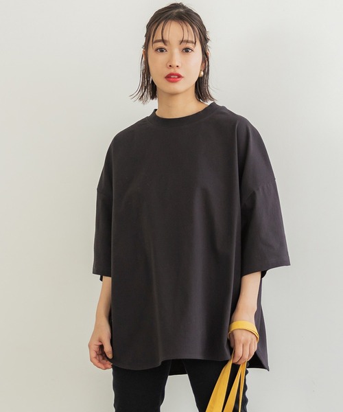 coca（coca）（コカ）の「＼新色追加／ビックシルエット5分袖テールカットカットソー（Tシャツ/カットソー・レディース・ブラウン/カーキ/チャコールグレー/ホワイト/ダークブルー/キャメル/チャコール/ネイビー/レッド/A/B/ライトブルー/ブラック/グレー/ブルー/イエロー・ONE SIZE/M/L/S/XL）」の3枚目の写真
