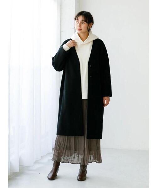 earth music&ecology（アースミュージックアンドエコロジー）の「Vネックコート ＊（その他アウター・レディース・ブルー/杢グレー/ベージュ/ブラック・L/M）」の6枚目の写真