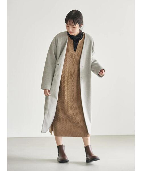 earth music&ecology（アースミュージックアンドエコロジー）の「Vネックコート ＊（その他アウター・レディース・ブルー/杢グレー/ベージュ/ブラック・L/M）」の9枚目の写真