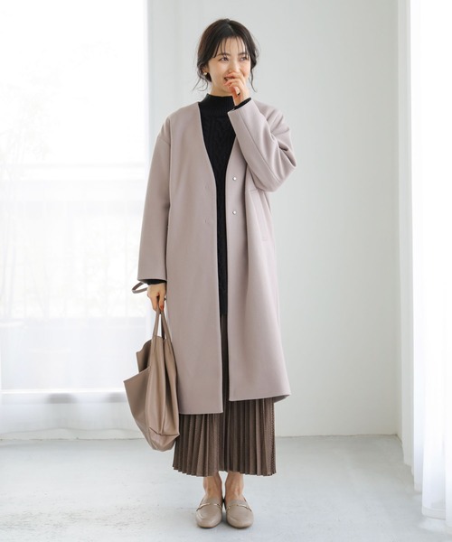 earth music&ecology（アースミュージックアンドエコロジー）の「Vネックコート ＊（その他アウター・レディース・ブルー/杢グレー/ベージュ/ブラック・L/M）」の4枚目の写真