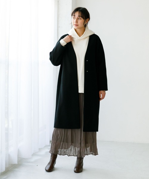 earth music&ecology（アースミュージックアンドエコロジー）の「Vネックコート ＊（その他アウター・レディース・ブルー/杢グレー/ベージュ/ブラック・L/M）」の2枚目の写真