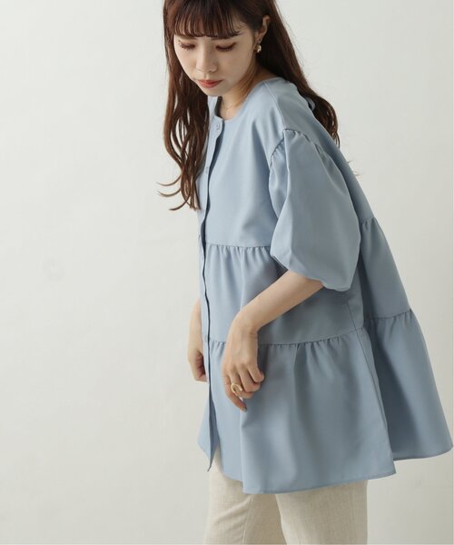 RAY CASSIN（レイカズン）の「リネンタッチティアードブラウス（シャツ/ブラウス・レディース・ブラウン/オフホワイト/ブルー・FREE）」の4枚目の写真