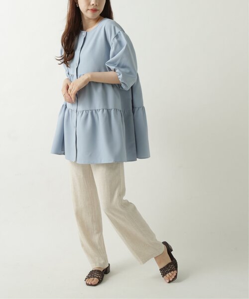 RAY CASSIN（レイカズン）の「リネンタッチティアードブラウス（シャツ/ブラウス・レディース・ブラウン/オフホワイト/ブルー・FREE）」の5枚目の写真