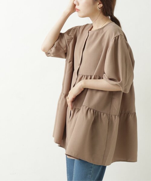 RAY CASSIN（レイカズン）の「リネンタッチティアードブラウス（シャツ/ブラウス・レディース・ブラウン/オフホワイト/ブルー・FREE）」の8枚目の写真