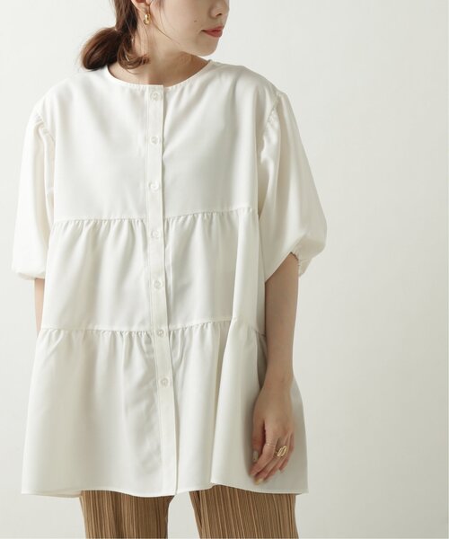 RAY CASSIN（レイカズン）の「リネンタッチティアードブラウス（シャツ/ブラウス・レディース・ブラウン/オフホワイト/ブルー・FREE）」の13枚目の写真