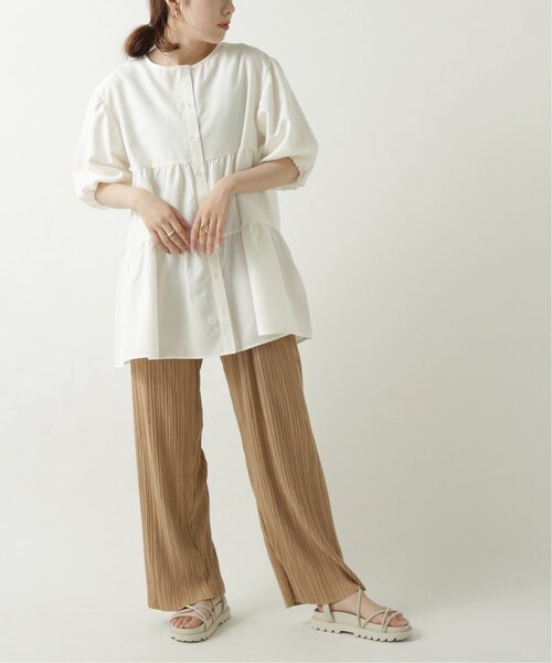 RAY CASSIN（レイカズン）の「リネンタッチティアードブラウス（シャツ/ブラウス・レディース・ブラウン/オフホワイト/ブルー・FREE）」の14枚目の写真