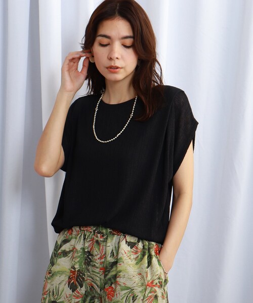 JET（ジェット）の「◆【ウォッシャブル】フレンチスリーブリブジャージカットソー（Tシャツ/カットソー・レディース・ブラック/オフホワイト/グリーン/ブラウン系・04）」の2枚目の写真