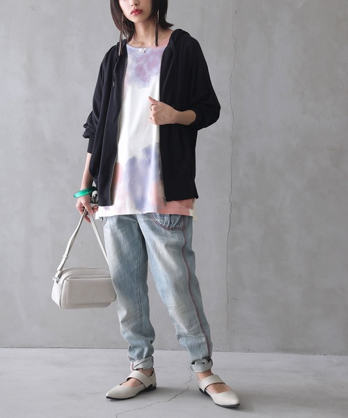 osharewalker（オシャレウォーカー）の「『水彩プリントドルマンTシャツ』（Tシャツ/カットソー・レディース・イエロー/ラベンダー・FREE）」の10枚目の写真