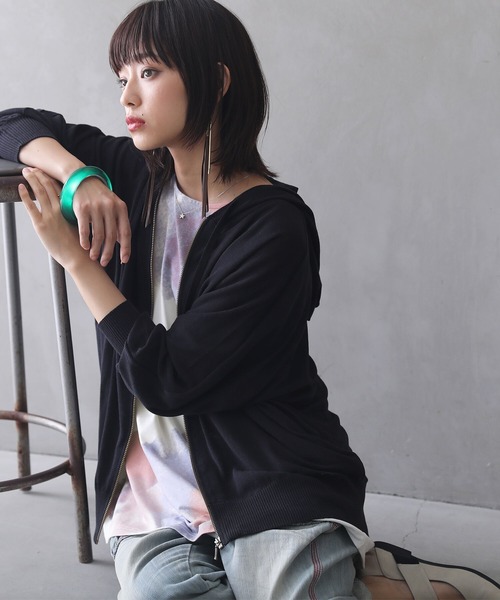 osharewalker（オシャレウォーカー）の「『水彩プリントドルマンTシャツ』（Tシャツ/カットソー・レディース・イエロー/ラベンダー・FREE）」の19枚目の写真