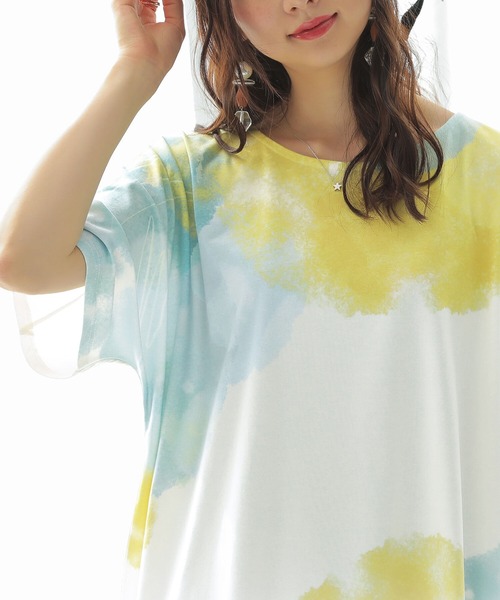 osharewalker（オシャレウォーカー）の「『水彩プリントドルマンTシャツ』（Tシャツ/カットソー・レディース・イエロー/ラベンダー・FREE）」の18枚目の写真