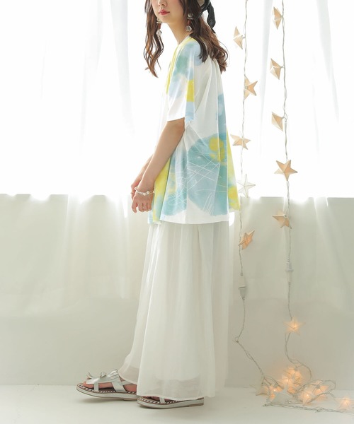 osharewalker（オシャレウォーカー）の「『水彩プリントドルマンTシャツ』（Tシャツ/カットソー・レディース・イエロー/ラベンダー・FREE）」の15枚目の写真