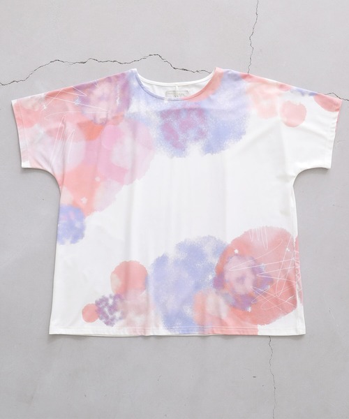 osharewalker（オシャレウォーカー）の「『水彩プリントドルマンTシャツ』（Tシャツ/カットソー・レディース・イエロー/ラベンダー・FREE）」の20枚目の写真