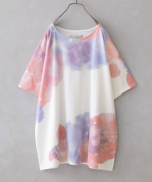 osharewalker（オシャレウォーカー）の「『水彩プリントドルマンTシャツ』（Tシャツ/カットソー・レディース・イエロー/ラベンダー・FREE）」の17枚目の写真