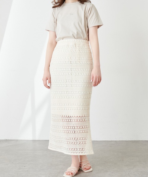 natural couture（ナチュラルクチュール）の「透かし編みレーススカート（スカート・レディース・ブラック/オレンジ/アイボリー・FREE）」の2枚目の写真