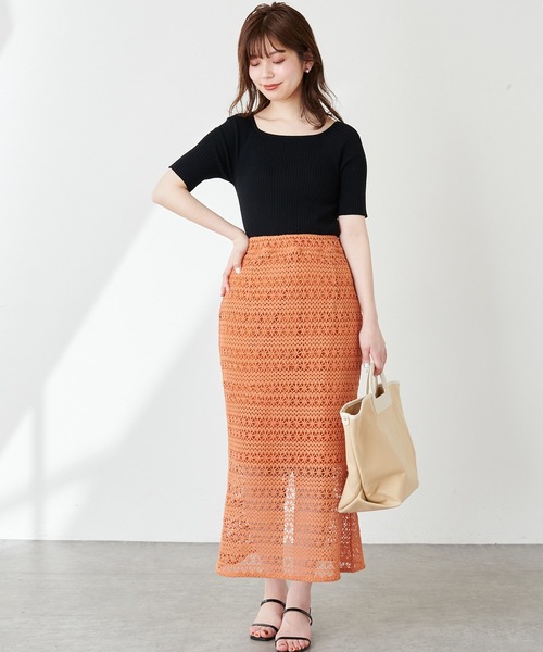 natural couture（ナチュラルクチュール）の「透かし編みレーススカート（スカート・レディース・ブラック/オレンジ/アイボリー・FREE）」の20枚目の写真