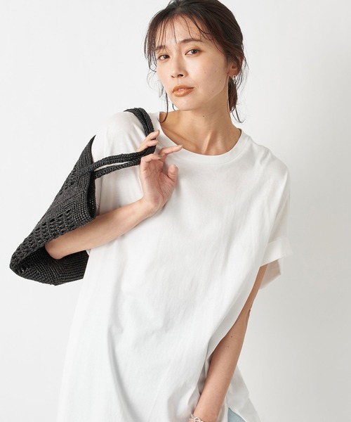 RIVE DROITE(リヴドロワ)の「【WEB限定】コットンチュニック(Tシャツ/カットソー・レディース・ホワイト/チャコールグレー・FREE)」の3枚目の写真