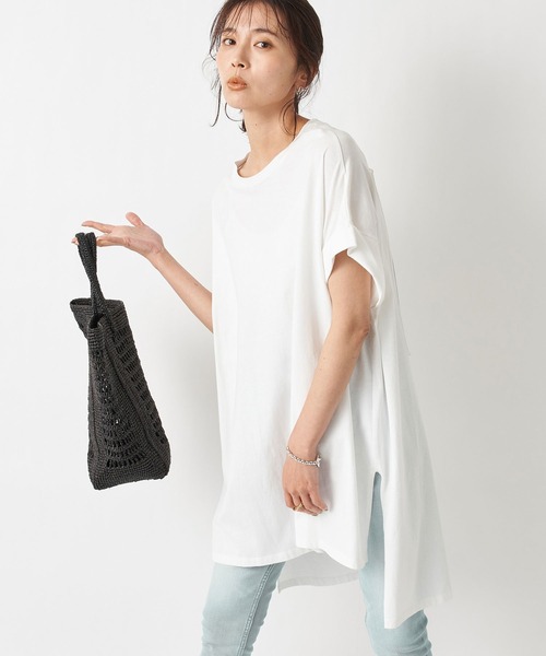 RIVE DROITE(リヴドロワ)の「【WEB限定】コットンチュニック(Tシャツ/カットソー・レディース・ホワイト/チャコールグレー・FREE)」の4枚目の写真