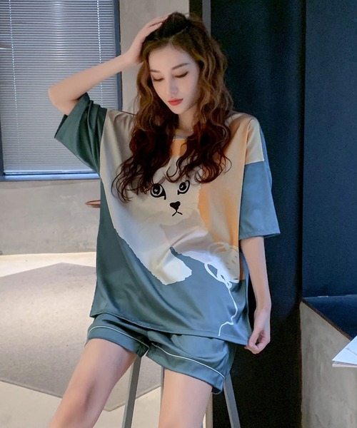 OSYAREVO(オシャレボ)の「キャットプリント ビッグT セットルームウェア(ルームウェア/パジャマ・レディース・グリーン・ONESIZE)」の15枚目の写真