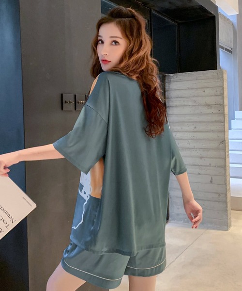 OSYAREVO(オシャレボ)の「キャットプリント ビッグT セットルームウェア(ルームウェア/パジャマ・レディース・グリーン・ONESIZE)」の10枚目の写真