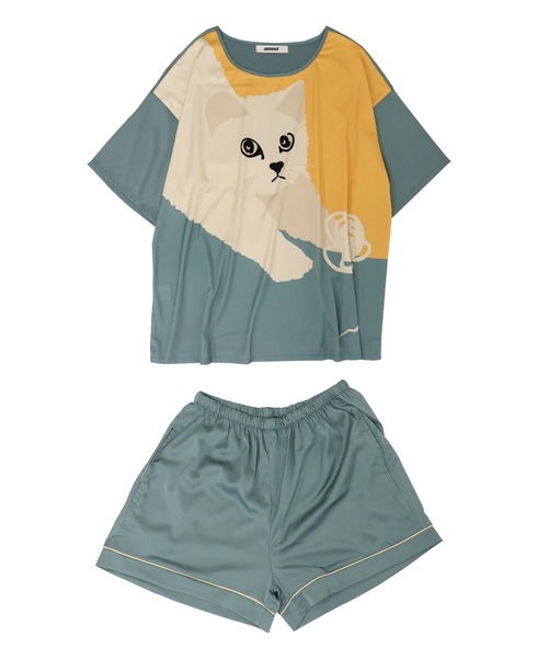 OSYAREVO(オシャレボ)の「キャットプリント ビッグT セットルームウェア(ルームウェア/パジャマ・レディース・グリーン・ONESIZE)」の7枚目の写真