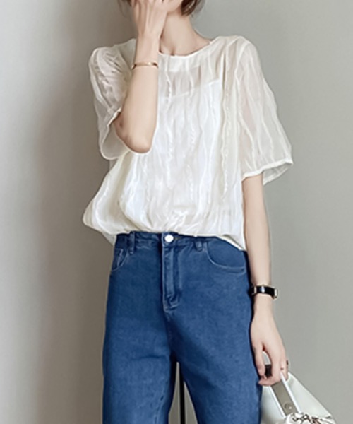 Girly Doll(ガーリードール)の「インナーキャミソール付きシアプルオーバー(シャツ/ブラウス・レディース・ホワイト/ブラック・FREE)」の6枚目の写真