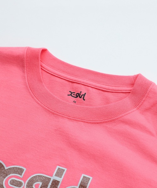 X-girl（エックスガール）の「GLITTER MILLS LOGO S/S TEE（Tシャツ/カットソー・レディース・ホワイト/ブラック/ピンク・M/S/L/XS）」の6枚目の写真