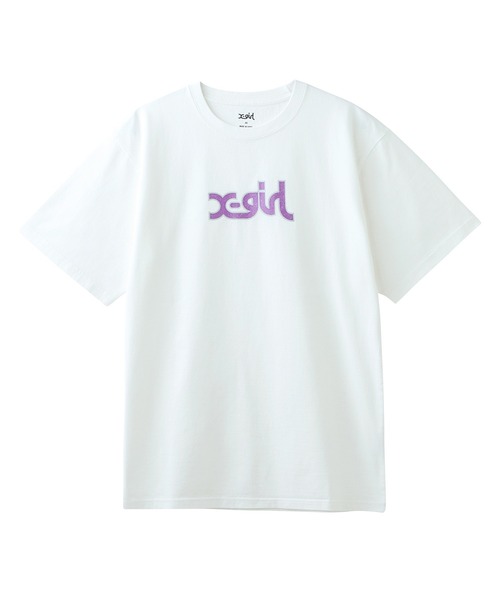 X-girl（エックスガール）の「GLITTER MILLS LOGO S/S TEE（Tシャツ/カットソー・レディース・ホワイト/ブラック/ピンク・M/S/L/XS）」の8枚目の写真