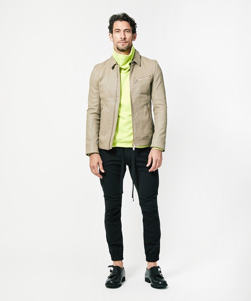 junhashimoto（ジュンハシモト）の「L02 STRETCH ZIP SHT（ライダースジャケット・メンズ・ブラック/ベージュ・3/2）」の3枚目の写真